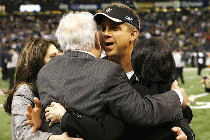 Tom Benson and Sean Payton before the NFC Divisional Playoff game against the Eagles in 2007. The Saints would go on to win that game.